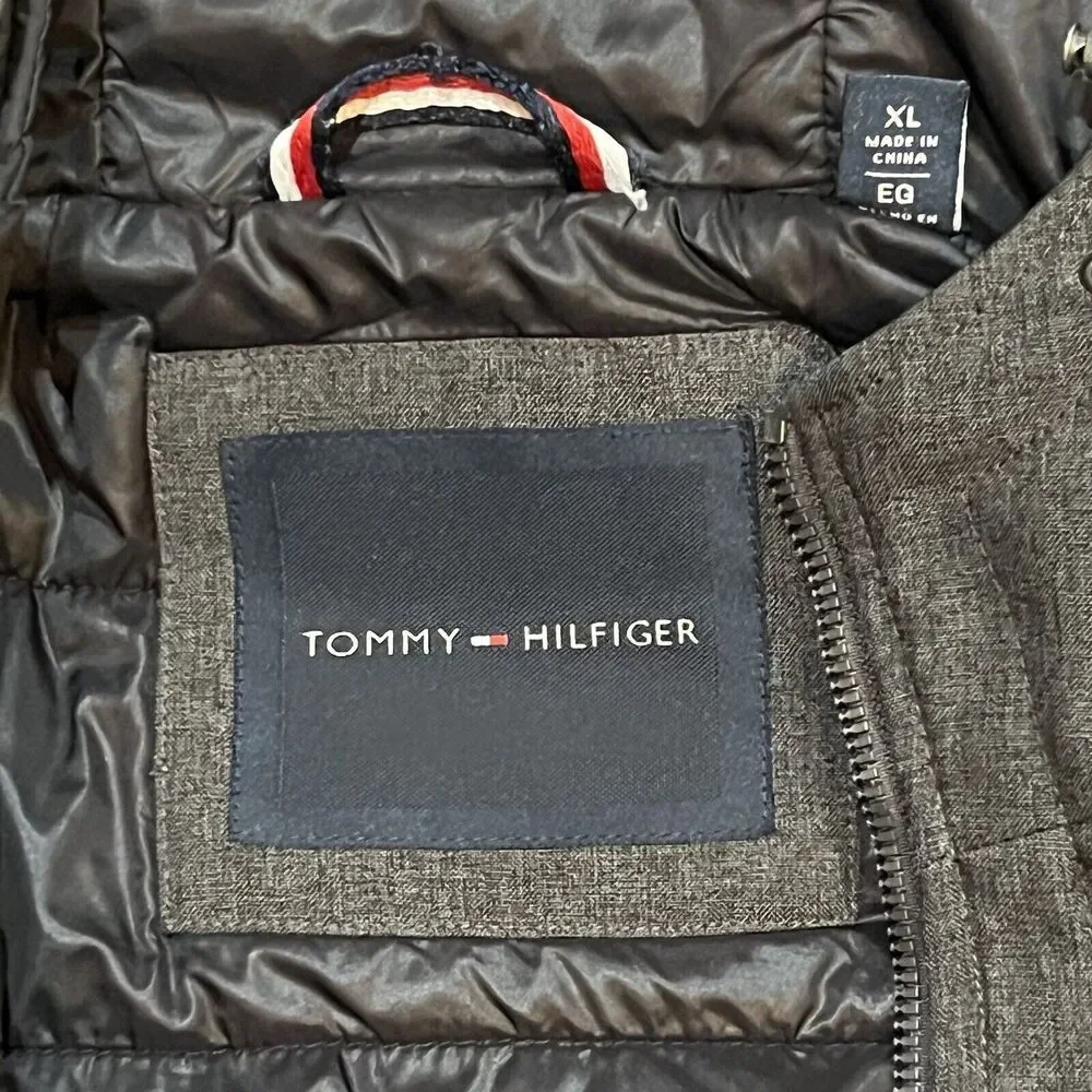 Tommy Hilfiger Mens XL Softshell Hooded Jacket Charcoal Gray Quilted Lining